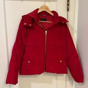 J. Crew Red Corduroy Puffer Jacket with Primaloft